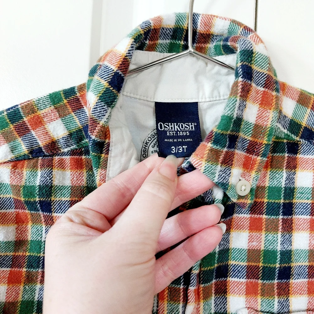 Autumn Color‎ Flannel Plaid Shirt Osh Kosh size 3T orange, green, blue